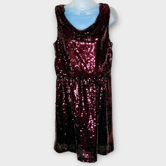 APT 9 cranberry red all over sequin cowl neck short cocktail party dress medium - Picture 2 of 7